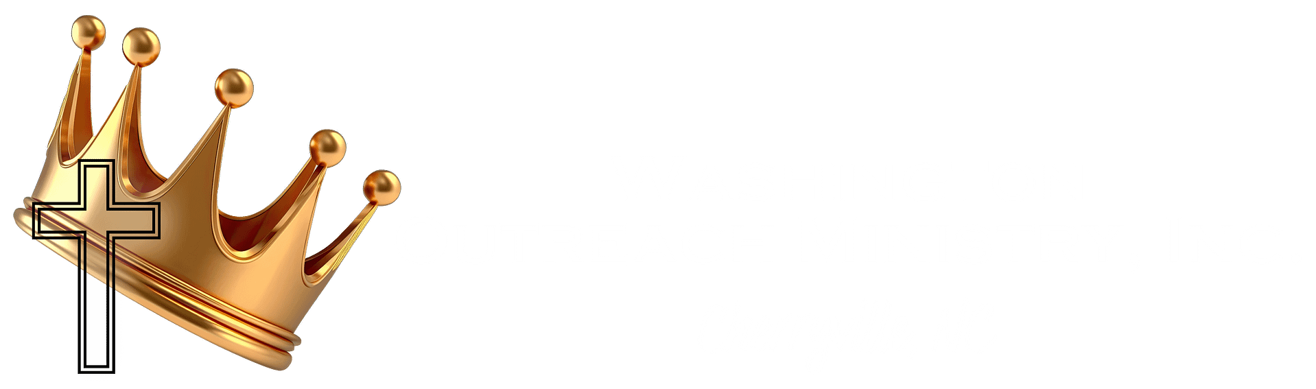 WOM logo with crown, cross, name, location